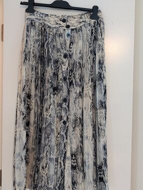 Zara Black & Cream Snake Print Button-Front Maxi Skirt